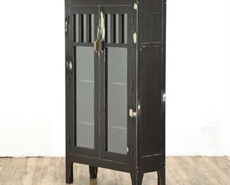Distressed Black & Mint Green Glass Door Cabinet