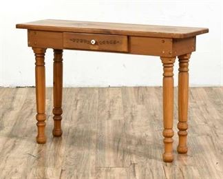 Retro 1980 Woodgrain Sofa Console Table With Vintage White Knob