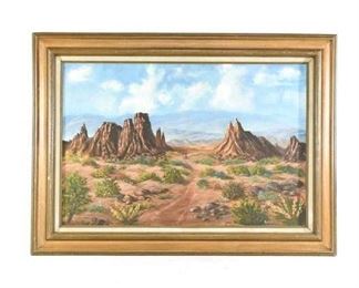 Atmospheric Rose Hammond California Desert Landscape Oil On Canvas, Framed & Signed