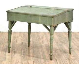 Antique Sage Green Architectural Slant Top Desk With Storage