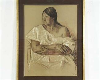 Stoic Seated Woman Portrait By Francisco Zuniga, Framed & Signed 1973
