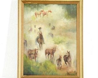 Ethereal Horses Oil On Board Painting, Framed & Signed