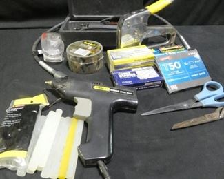 Dremel, Staple gun, Glue Gun and More
-Dremel Model 380-5 with Flexible Shaft
-Arrow Staple Gun
-Stanley Hot Glue Gun
-Glue Gun Sticks
-Safety Goggles
-2 Pairs of Scissors
-Camoflauge Duck Tape
