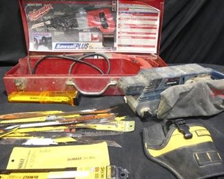 Sawzall Plus, Blades, Ryobi Sander, More
- Heavy Duty Sawzall Plus, Milwaukee
- 30 plus Sawzall Blades, Some New
- Ryobi 3" Belt Sander No. BE-321
- Tool Holster