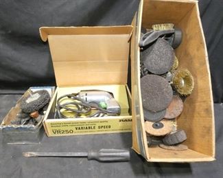 Electric Drill and Drill Buffers and Pads
- Ram Model VR250 Variable Speed Electric Drill
- Various Drill Pads, Buffers, Wire Brushes