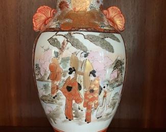 146. Asian Porcelain Vase w/ Fan Handle