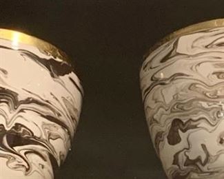 48. 4 Black & White Marbled Glass Vase w/ Gilt Trim