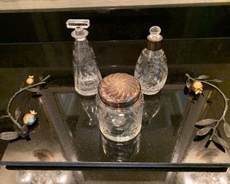 69. Michael Aram Granite Tray
70. Pair of Vintage Vanity Bottles
71. Vintage Etched Glass Jar