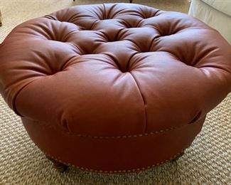 85. Edward Ferrell Tufted Red Leather Ottoman (32")