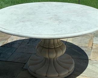 87. Concrete Travertine Top Pedestal Table (60")