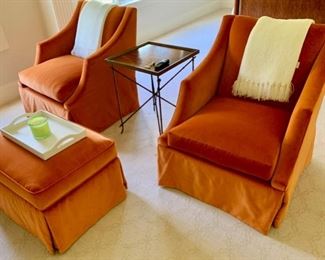 110. Pair of Charles Stewart Swivel Chairs & Ottoman
111. Hickory Accent Table on Metal Base