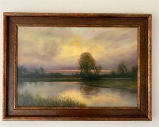 River landscape oil on canvas by Sheehan