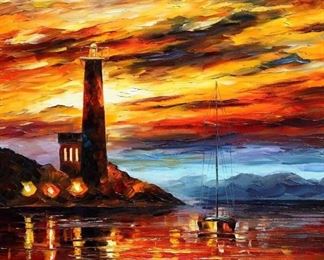 Afremov Sunset by the Lighthouse