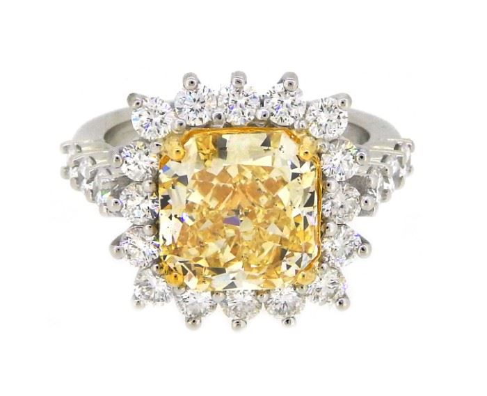3.04ct Fancy Yellow & 4.07ct Diamond Ring