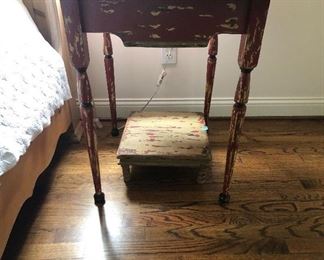 Distressed Side Table and Small Footstool