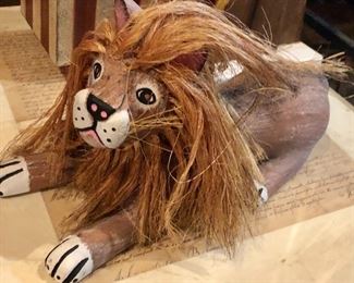 Hand carved/painted wooden Lion figure