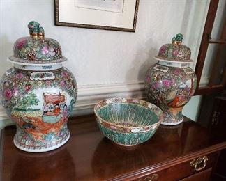 Beautiful Chinese? temple jars and bowl