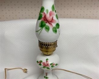 Vintage White Milk Glass Lamp w/ Flowers