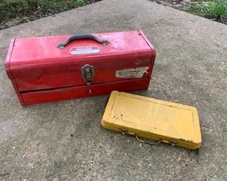 Red and yellow, metal tool boxes