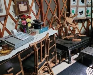 Mid century bamboo desk andchair