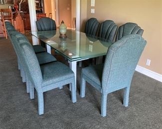 80s post modern dining table and ten chairs