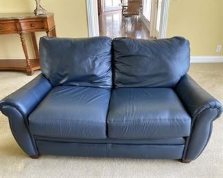 blue leather loveseat