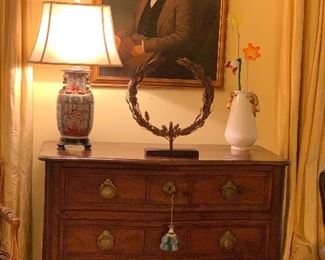 Louis XV provincial commode, Rose medallion lamp, oil of Judge John IIsley an important member of our community, 