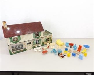 Vintage Marx Tin Litho Doll House and Furniture