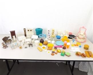 Large Lot of Vintage Doll House Furniture, Doll Dishes, etc.