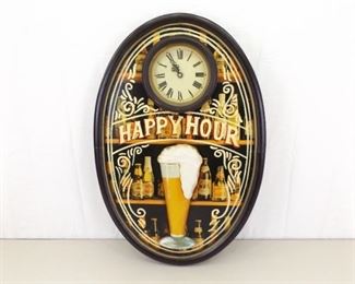 WORKING Wood Embossed "Happy Hour" Clock