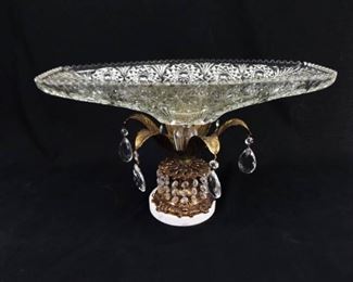 Marble Footed, Crystal Dangle, Glass Crystal Compote WOW Centerpiece