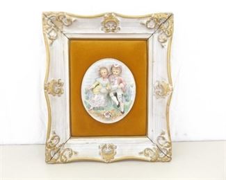 Antique Victorian Wood Framed Porcelain Royal Plaque