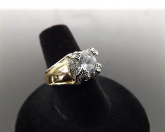 .925 Sterling Silver Cubic Zirconia Gold Vermeil WOW Ring Size 7