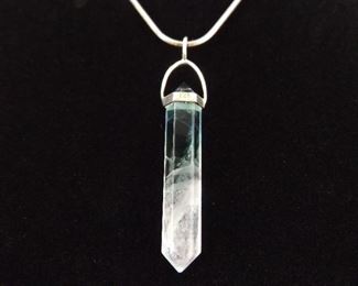 .925 Sterling Silver Blue Amethyst Healing Crystal Pendant Necklace