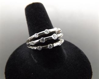 .925 Sterling Silver Cubic Zirconia cluster 3 band Ring Size 9.5
