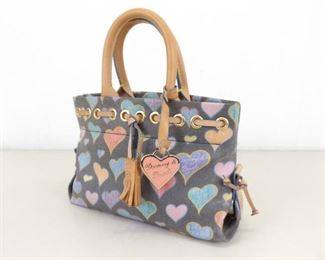 Authentic Dooney and Bourke Signature Tassel Scribble Doodle Hearts Handbag