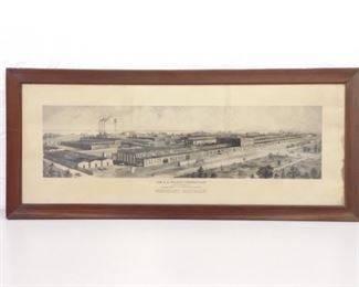 Antique Wood Framed Etching of The Wilson Corporation