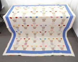 73" x 86" Vintage Hand Made Flower Basket Quilt
