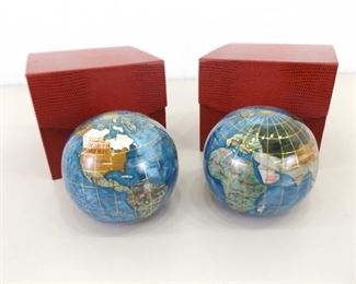 2 NEW in original Box Gemstone Globe Paperweights