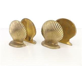 2 Sets of Solid Brass Clam Shell Bookends