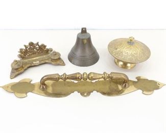 Misc. Brass School Bell, Door Handle, Inkwell, etc.