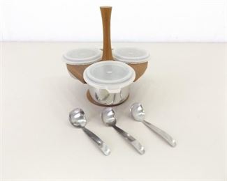 NEW Out of Box Vintage Walnut Lazy Suzan Condiment Caddy