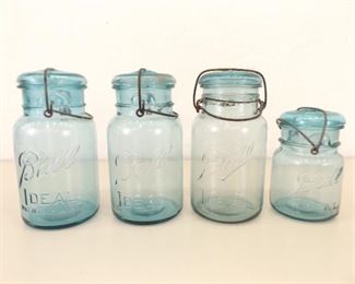 4 Antique Mason Jars with Glass Lids