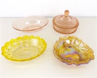 Lot of 4 Medium Depression/Colored Glass Serving Bowls