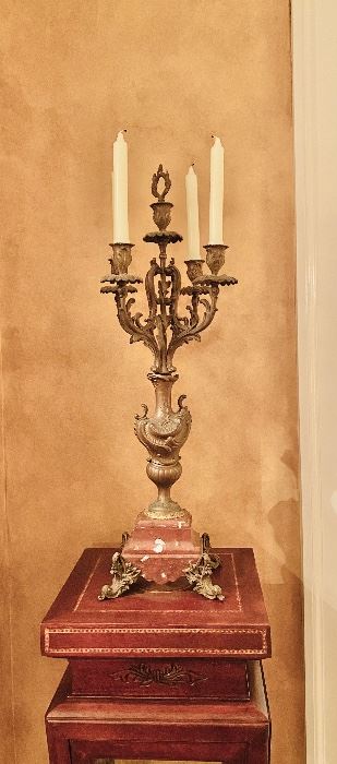 19th c. French marble and bronze candelabras, one of pair