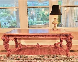 Lion carved library table purchased in New Orleans