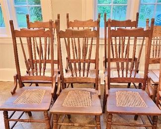 Antique oak pressed back chairs, set of 6
