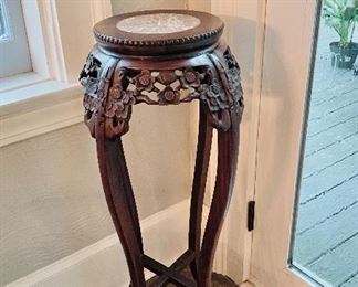 Marble top carved rosewood fern stand 