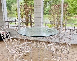 Powder coated wrought iron patio  with glass top