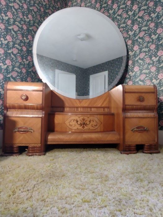 Antique Vanity with Mirror and Chair